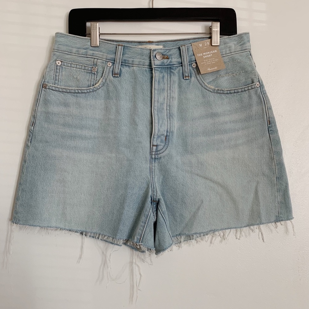 Light Fitzgerald Wash Madewell The Momjean High Waisted Raw Hem Denim Shorts 29